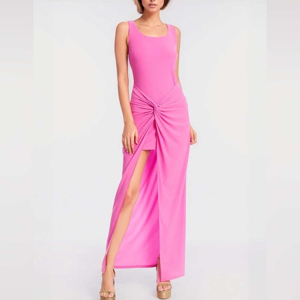 One33 Social NWT Fuchsia High Low Twist Front Sleeveless Jersey Maxi Dress